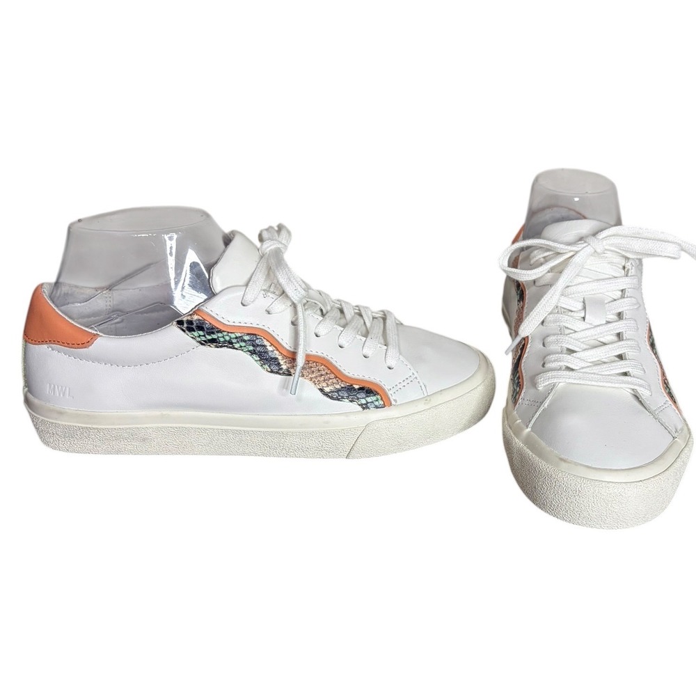 NWOB Madewell White Coral Snakeskin Court Sneakers Leather Women's Size 7.5M